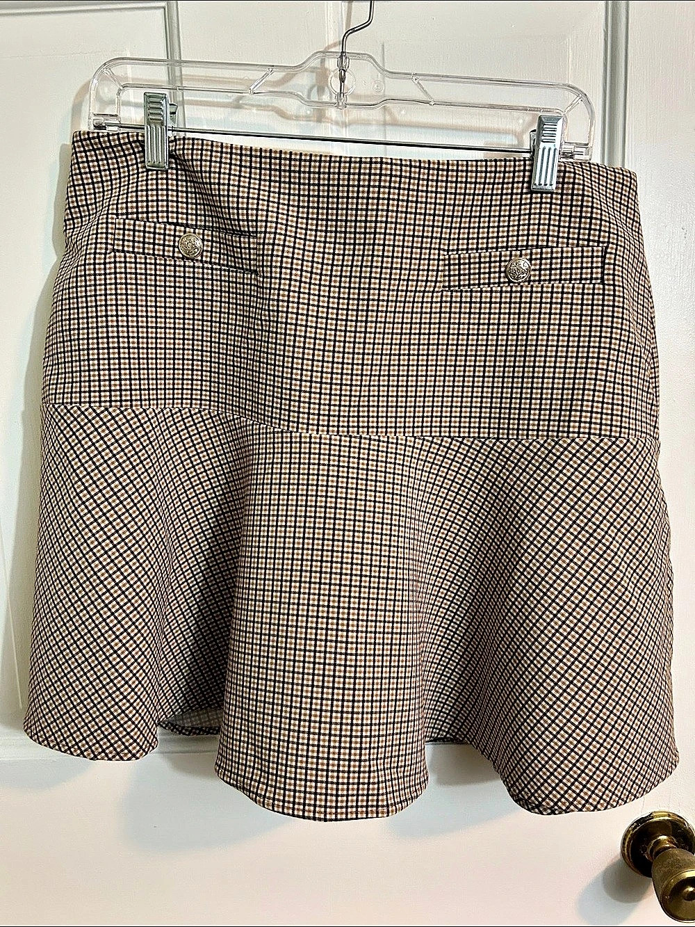 LOFT Gingham Mini Skirt in Brown & Black Size 12 NWT